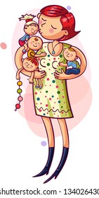 Young mother with with kids in their arms. Happy family