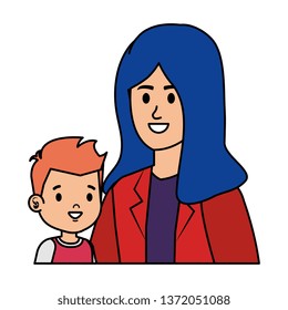 young mother with little son characters