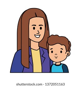 young mother with little son characters
