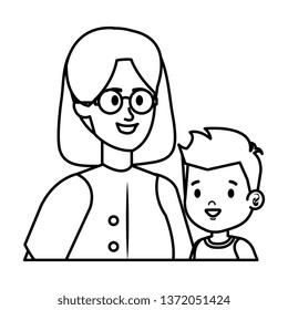young mother with little son characters