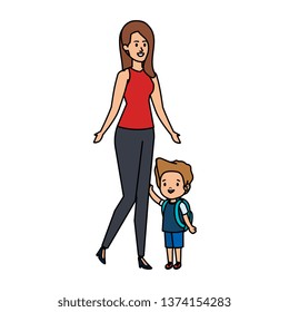 young mother with little son characters