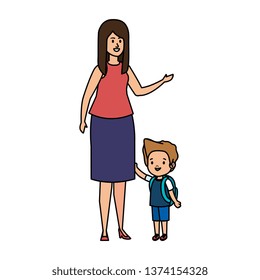 young mother with little son characters