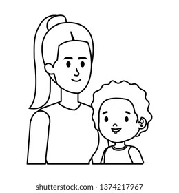 young mother with little son characters