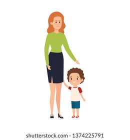 young mother with little son characters