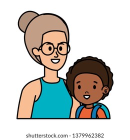 young mother with little son characters