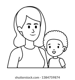 young mother with little son characters