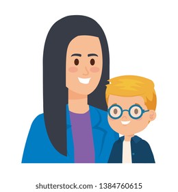 young mother with little son characters