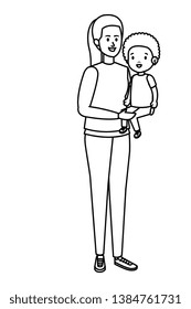 young mother with little son characters