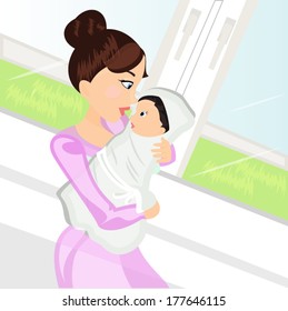 A young mother with newborn baby/ Mom and newborn