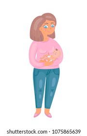 A young mother with a newborn baby. Vector illustration