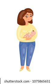 A young mother with a newborn baby. Vector illustration