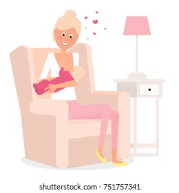 Young mother with a nursing infant. Vector illustration.