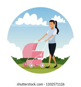 Young mother with pram