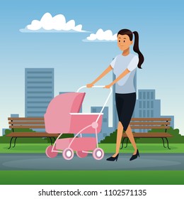 Young mother with pram