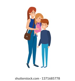 young mother with son and daughter