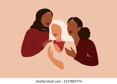 Young mother surrounded with her friends. Female community support single mother with her baby. Women help and care about moms with children. Social Aid for safe motherhood Concept.Vector illustration