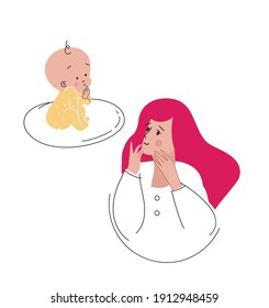 junge Mutter denkt darüber nach, ein Baby zu bekommen