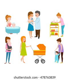 Young mother vector characters.