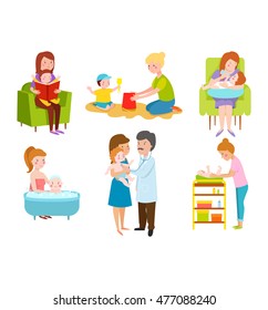 Young mother vector characters and young mother happy parent