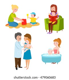 Young mother vector characters and young mother happy parent