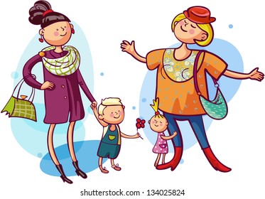 Young mothers with children is shopping together