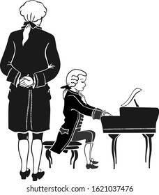 Young Mozart Plays His Concert On The Piano