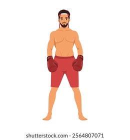 Young Muay Thai man kicking and fighting, Thai boxing. Flat Vector character illustration