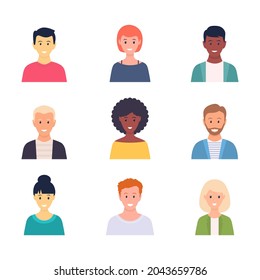 Young multicultural people team set. Diverse business men and women avatars collection. People cute characters. Vector illustration isolated on white.	