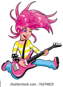 Young musician with electric guitar. Vector illustration, isolated object.