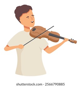 Young musician is passionately playing the violin, showcasing his talent and love for music