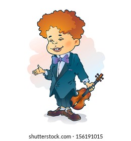 Young musician with violin in his hand dressed in tailcoat