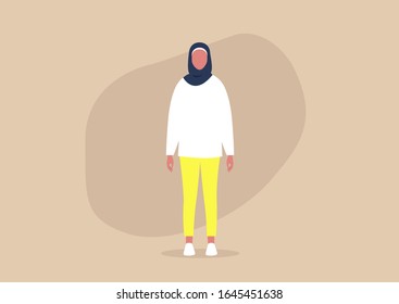 Young muslim female character wearing a hijab and casual clothes