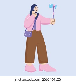 Young Muslim Girl Influencer in Modern Vector Flat Style