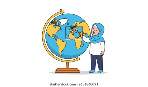 Jovem Muçulmana Aprendendo Sobre O Mundo E A Geografia A Partir De Um Globo