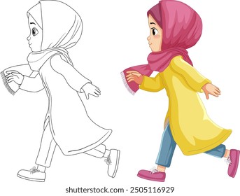 A young Muslim girl running happily