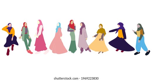 Young Muslim Girl Wearing Casual Hijab Vector Cartoon Flat Illustration