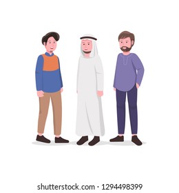 Young Muslim Man Character Vector Cartoon Illustration