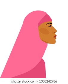 Young muslim woman in national dress. Confident strong woman looks forward. Feminist, professional, mother, wife, girlfriend. Vector illustration on a white background.Template.