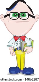  young nerd Smiling, student,  nerd kid, Funny Cartoon Character. Smiling Geek.
