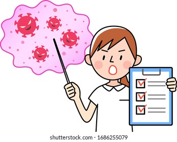 Young nurse with a clipboard explaining new coronavirus