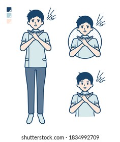 A young nurse man with Making a Cross with arms images.It's vector art so it's easy to edit.
