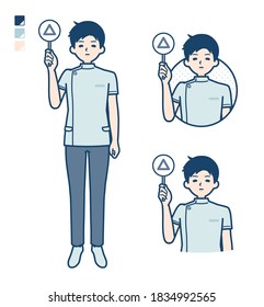 A young nurse man with Put out a Triangle panel image.
It's vector art so it's easy to edit.
