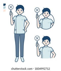 A young nurse man with Put out a cross panel image.
It's vector art so it's easy to edit.

