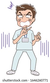 A young nurse man wearing a whitish uniform.He has positive emotions.