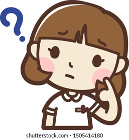 Young nurse, not understand. vector illustration. Isolated on white background.