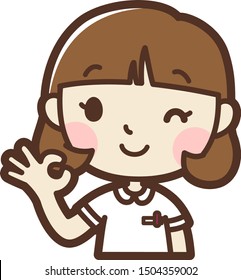 Young nurse, OK Sign. vector illustration. Isolated on white background.