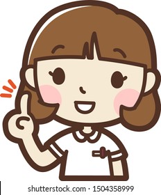 Young nurse, point. vector illustration. Isolated on white background.