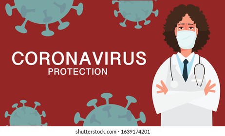 Young nurse wearing a medical mask Primary protection Campaign concept.situation of new strains of corona virus.There is severe epidemic.concept health and medical vector illustration.