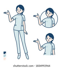 A young nurse woman with Explanation image.
It's vector art so it's easy to edit.
