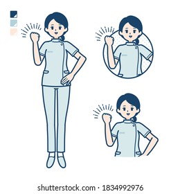 A young nurse woman with fist pump images.
It's vector art so it's easy to edit.
